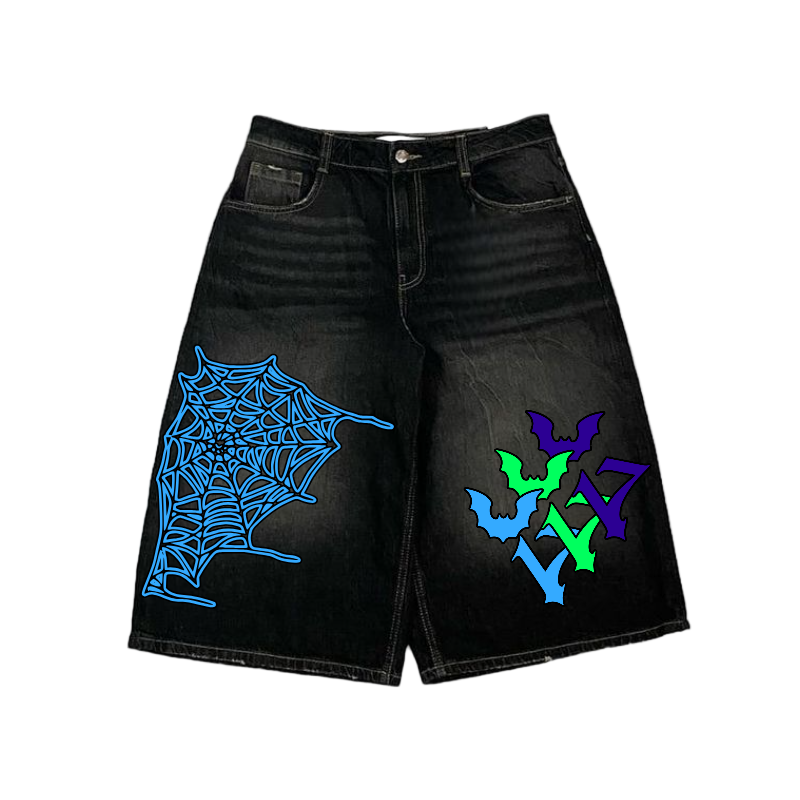 Black Webbed Out jorts